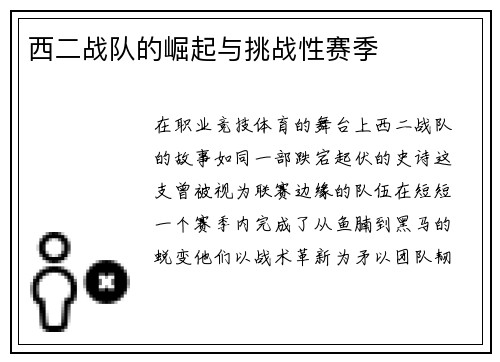 西二战队的崛起与挑战性赛季